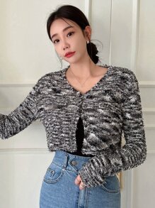 DAZY Cárdigan tejido jaspeado con botón delantero - Gris - Ver 2