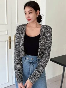 DAZY Cárdigan tejido jaspeado con botón delantero - Gris - Ver 3