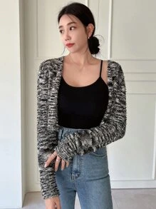 DAZY Cárdigan tejido jaspeado con botón delantero - Gris - Ver 6