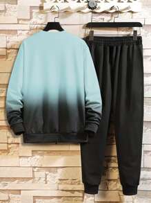 Manfinity Men Ombre Letter Graphic Pullover & Joggers Without Necklace - Multicolor - View 2