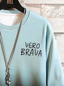 Manfinity Men Ombre Letter Graphic Pullover & Joggers Without Necklace - Multicolor - View 4