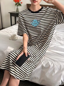 DAZY Striped & Cartoon Print Drop Shoulder Lounge Dress - Multicolor - View 7