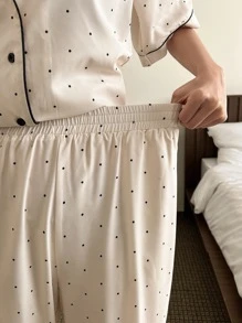DAZY Bộ đồ ngủ Nữ Tương phản ràng buộc Nút phía trước Tương phản ren Chấm bi Giải trí - Màu be - Xem 5