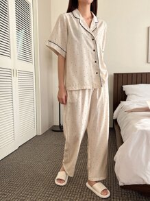 DAZY Bộ đồ ngủ Nữ Tương phản ràng buộc Nút phía trước Tương phản ren Chấm bi Giải trí - Màu be - Xem 6