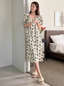 DAZY Váy ngủ & áo ngủ Nữ Hoa Tất cả trên in Giải trí - Màu be - Xem 1