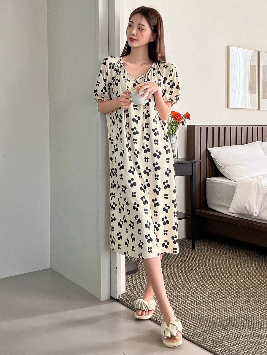 DAZY Váy ngủ & áo ngủ Nữ Hoa Tất cả trên in Giải trí - Màu be - Xem 1