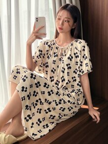 DAZY Váy ngủ & áo ngủ Nữ Hoa Tất cả trên in Giải trí - Màu be - Xem 5