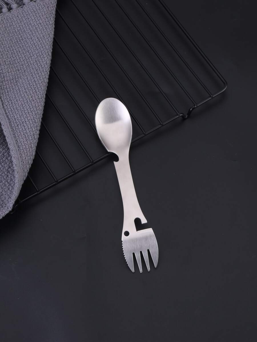 1入組多功能野營叉勺開罐器組合露營用具 - 銀色 - 查看 1