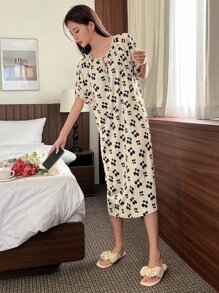 DAZY Váy ngủ & áo ngủ Nữ Hoa Tất cả trên in Giải trí - Màu be - Xem 6