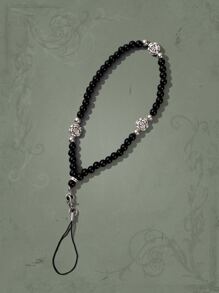 ROMWE Goth 1pc Flower Decor Phone Lanyard - Black - View 1