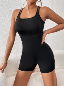 SHEIN Essnce Đơn vị Nữ Lộ Lưng Hội Chữ thập màu trơn - màu đen - Xem 2