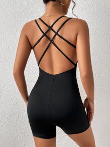 SHEIN Essnce Đơn vị Nữ Lộ Lưng Hội Chữ thập màu trơn - màu đen - Xem 5