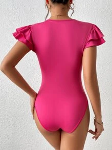 SHEIN Essnce 荷葉邊大圓領連體衣 - 玫紅色 - 查看 2