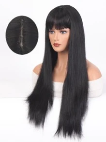 Peluca sintética largo recto con tupe - Negro - Ver 4