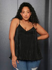 SHEIN CURVE+ Plus Solid Lettuce Trim Cami Top - Black - View 1