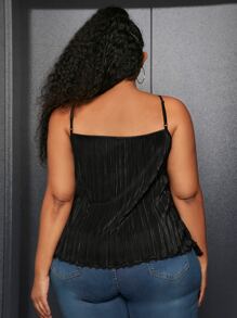 SHEIN CURVE+ Plus Solid Lettuce Trim Cami Top - Black - View 2