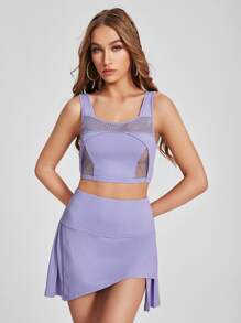 NINACIA Contrast Mesh Crop Tank Top - Purple - View 2