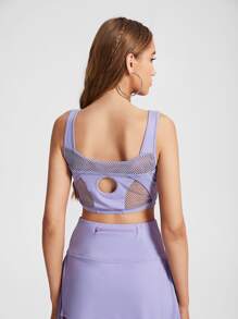 NINACIA Contrast Mesh Crop Tank Top - Purple - View 3