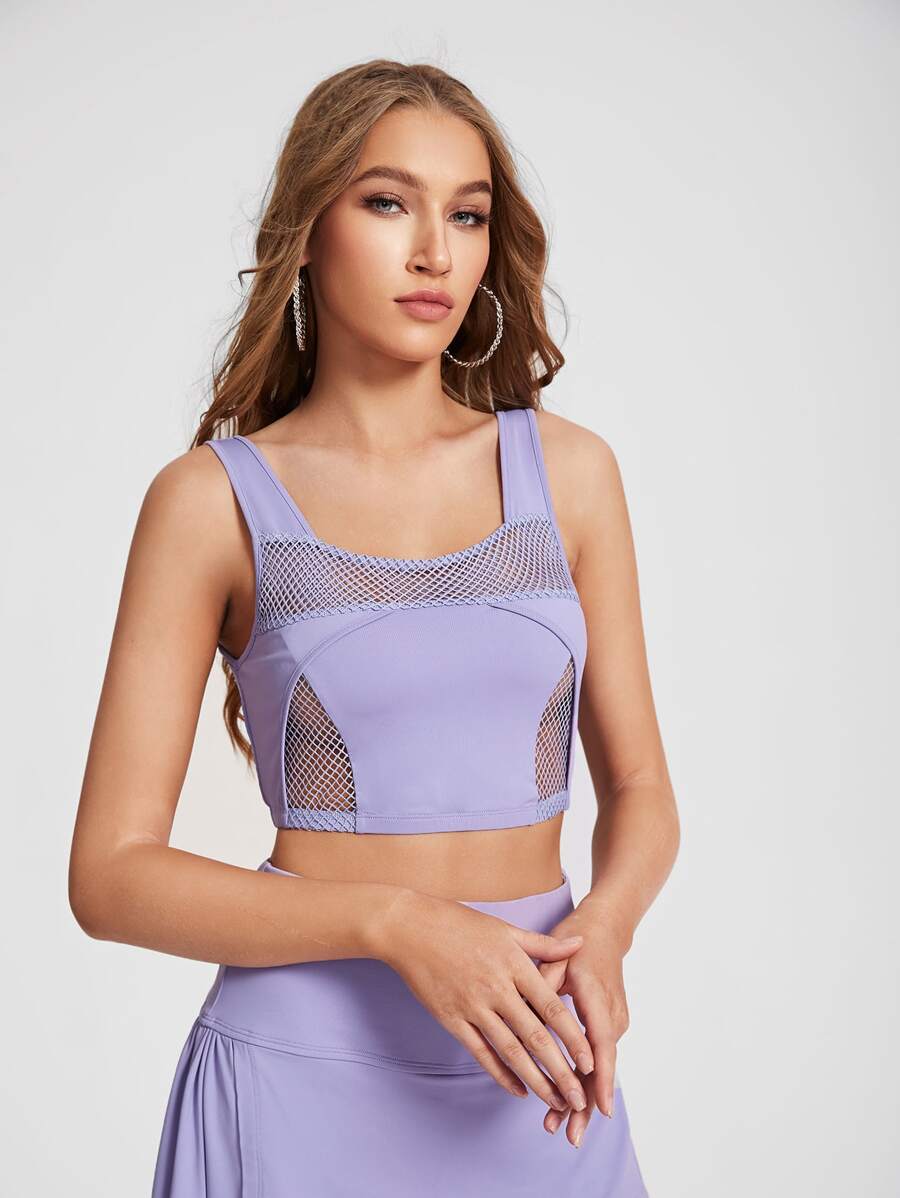 NINACIA Contrast Mesh Crop Tank Top - Purple - View 1