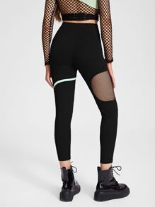 NINACIA Contrast Fishnet Leggings - Black - View 2
