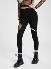 NINACIA Contrast Fishnet Leggings - Black - View 3