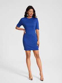 Temmie TT Solid Contrast Binding Bodycon Dress - Blue - View 4