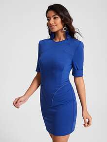 Temmie TT Solid Contrast Binding Bodycon Dress - Blue - View 5