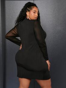 SHEIN CURVE+ Vestido ajustado de malla en contraste - Negro - Ver 2