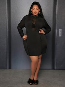 SHEIN CURVE+ Vestido ajustado de malla en contraste - Negro - Ver 5