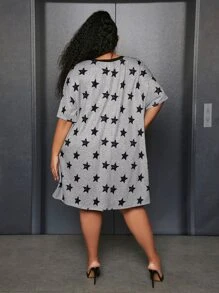 SHEIN CURVE+ Vestido con estampado de estrella de hombros caídos - Multicolor - Ver 2