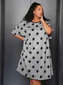 SHEIN CURVE+ Vestido con estampado de estrella de hombros caídos - Multicolor - Ver 6