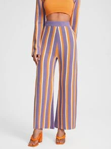 Scube Striped Pattern Wide Leg Knit Trousers - Multicolor - View 1