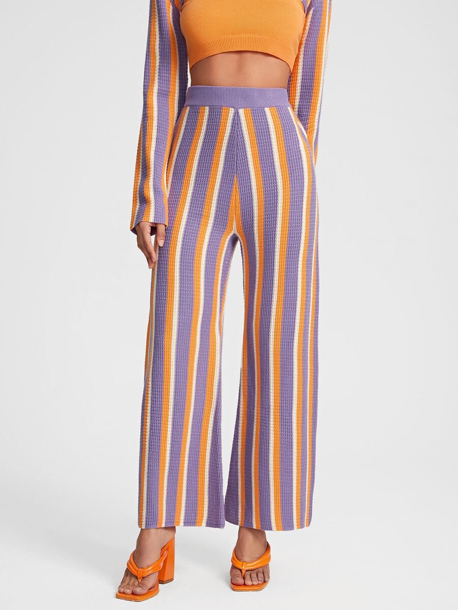 Scube Striped Pattern Wide Leg Knit Trousers - Multicolor - View 1