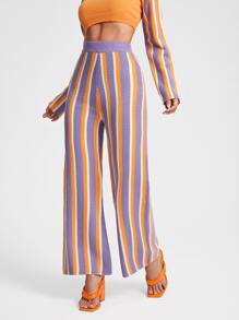 Scube Striped Pattern Wide Leg Knit Trousers - Multicolor - View 5