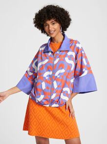 Scube Letter Graphic Drop Shoulder Jacket - Multicolor - View 2