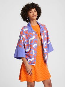 Scube Letter Graphic Drop Shoulder Jacket - Multicolor - View 1