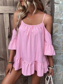 Breezaya 挖肩荷葉邊襯衫 - 粉色 - 查看 3