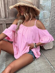 Breezaya 挖肩荷葉邊襯衫 - 粉色 - 查看 2