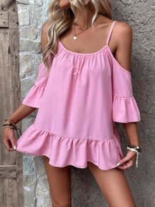 Breezaya 挖肩荷葉邊襯衫 - 粉色 - 查看 5