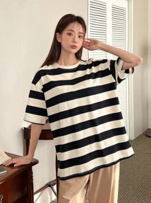 DAZY Conjunto de pijama de hombros caídos con estampado de rayas - Multicolor - Ver 5