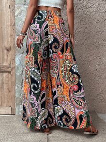 Breezaya Paisley Print Zip Side Wide Leg Trousers - Black - View 3