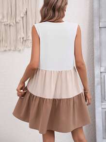 Breezaya Vestido smock de color combinado bajo con fruncido - Multicolor - Ver 2