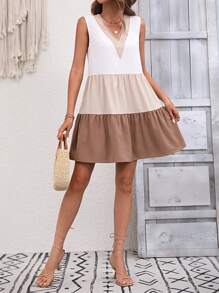 Breezaya Vestido smock de color combinado bajo con fruncido - Multicolor - Ver 5