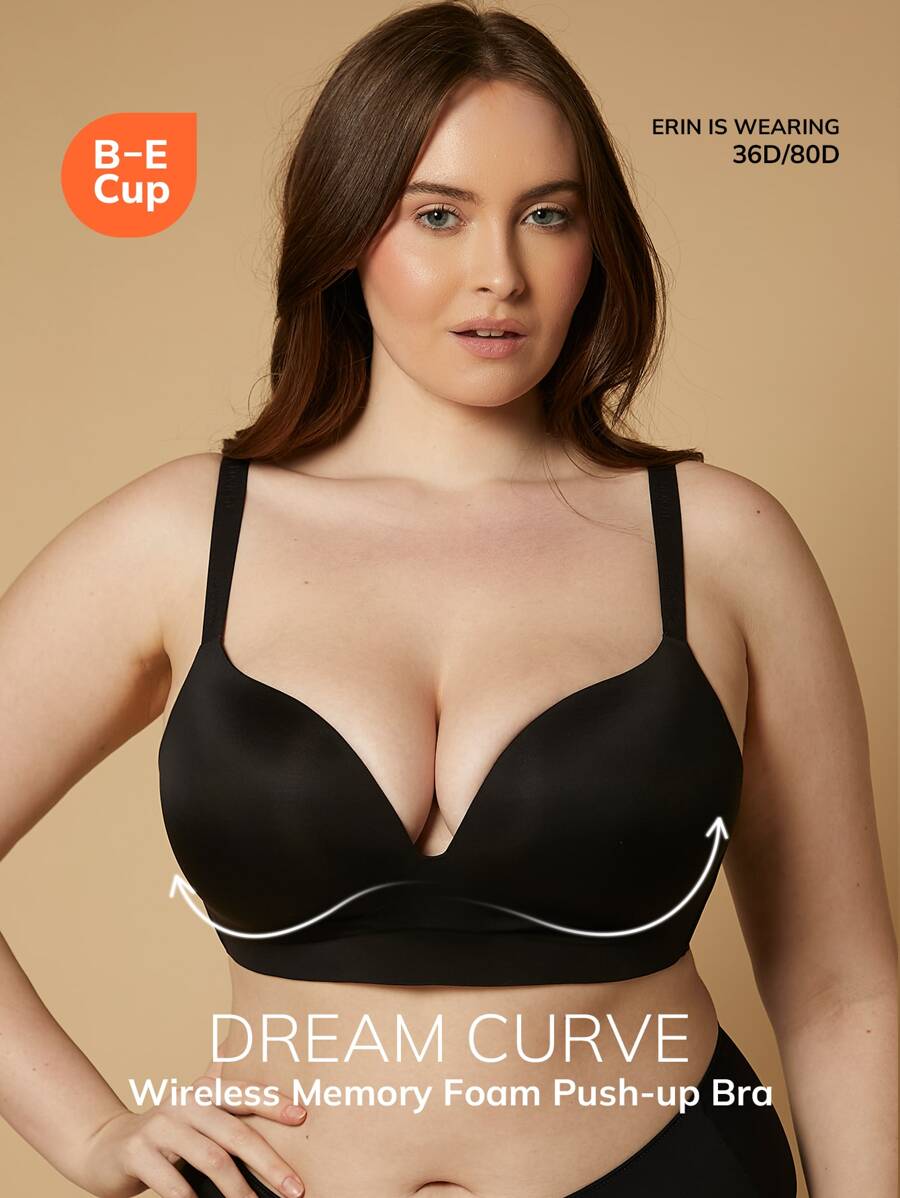 LUVLETTE Sujetador inalámbrico con efecto push-up y soporte Dream Curve+ en color negro, talla básica. Ropa interior cómoda y discreta "Must-Haves" Freedom Bra