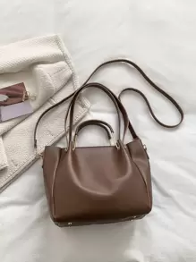 極簡手提托特包 - 棕色 - 查看 4