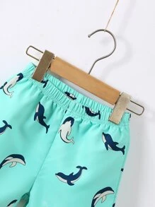 SHEIN 男童2入組休閒針織短袖polo衫和短褲,帶海豚刺繡設計,適用於夏季 - 彩色 - 查看 7
