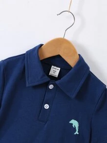 SHEIN 男童2入組休閒針織短袖polo衫和短褲,帶海豚刺繡設計,適用於夏季 - 彩色 - 查看 5
