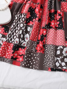 Toddler Girls Floral & Patchwork Print Keyhole Back Dress - Multicolor - View 3