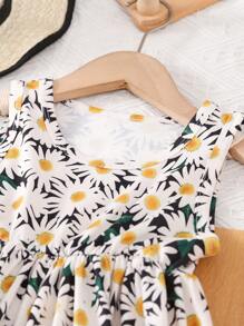 SHEIN Toddler Girls Floral Print Ruffle Hem Dress With Bag - Multicolor - View 4