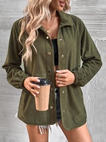 SHEIN LUNE Raglan Sleeve Snap Button Coat - Army Green - View 3